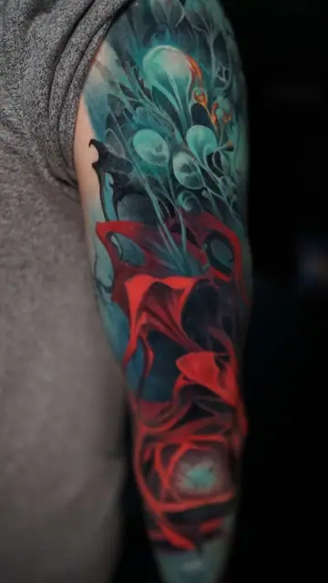 colour realism abstract organic sleeve tattoo