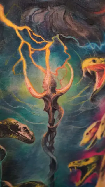colour realism trident with lightning and snakes tattoo