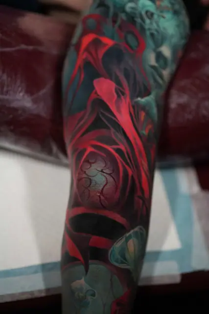 colour abstract organic shapes tattoo sleeve