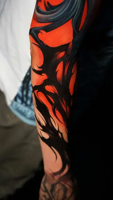 colour biomechanical abstract arm tattoo