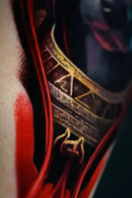colour realism ornamental band with red fabric on arm